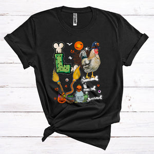 MacnyStore - Love Funny Scary Bones Broomsticks Halloween Costume Chicken Witch Farm Animal T-Shirt