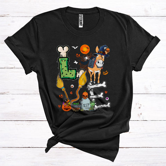 MacnyStore - Love Funny Scary Bones Broomsticks Halloween Costume Donkey Witch Farm Animal T-Shirt