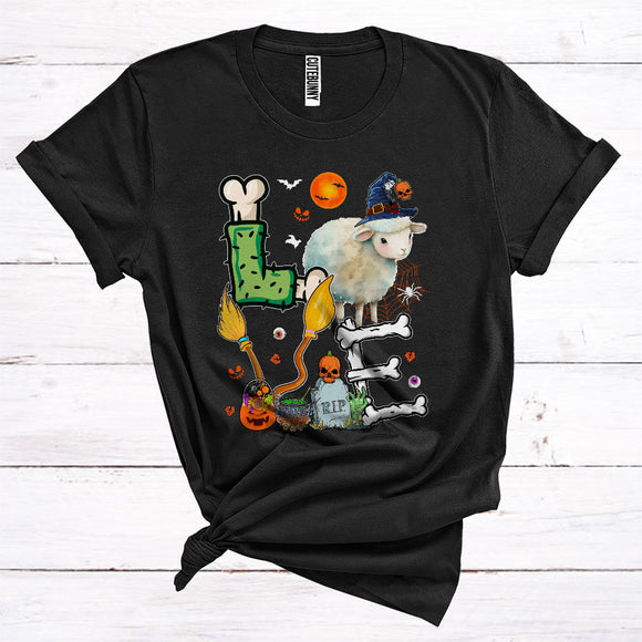 MacnyStore - Love Funny Scary Bones Broomsticks Halloween Costume Sheep Witch Farm Animal T-Shirt