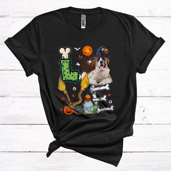 MacnyStore - Love Funny Scary Halloween Costume St. Bernard Witch Lover Animal Owner T-Shirt