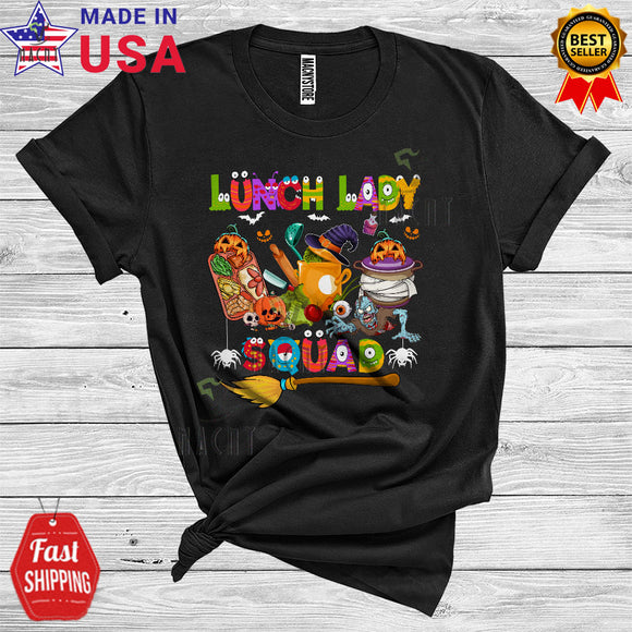 MacnyStore - Lunch Lady Squad Cute Halloween Witch Zombie Lunch Lady Tools Matching Jobs Group T-Shirt
