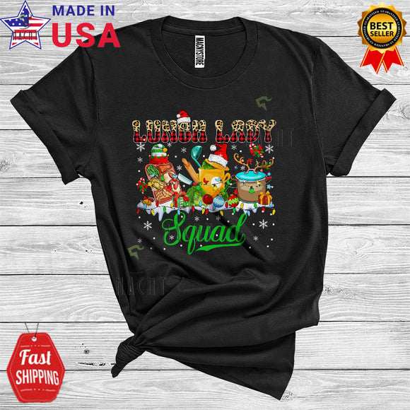MacnyStore - Lunch Lady Squad Funny Christmas Lights Santa ELF Reindeer Lunch Lady Tools Matching Jobs Group T-Shirt