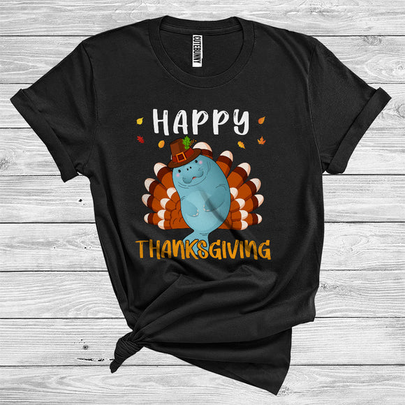MacnyStore - Manatee As Turkey Wearing Pilgrim Matching Turkey Hunting Wild Animal Happy Thanksgiving T-Shirt