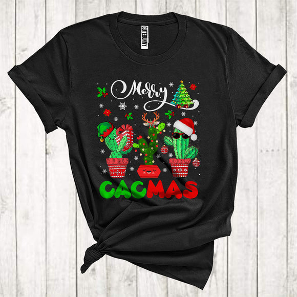 MacnyStore - Merry Cacmas Cute Christmas Snow Plaid Santa Reindeer ELF Cactus Lover T-Shirt
