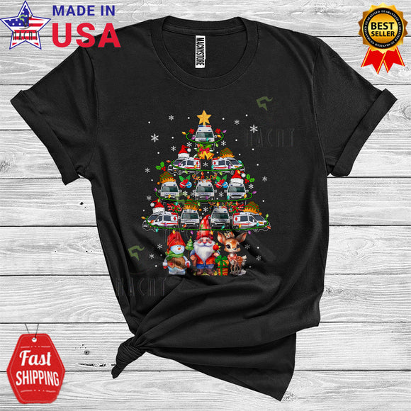 MacnyStore - Merry Christmas Cool Christmas Lights Dwarf Snowman Santa Reindeer ELF Ambulance Xmas Tree Lover T-Shirt