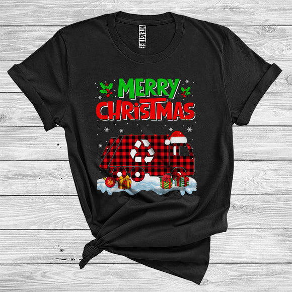 MacnyStore - Merry Christmas Cool Red Plaid Santa Garbage Truck Car Lover Driver Group T-Shirt
