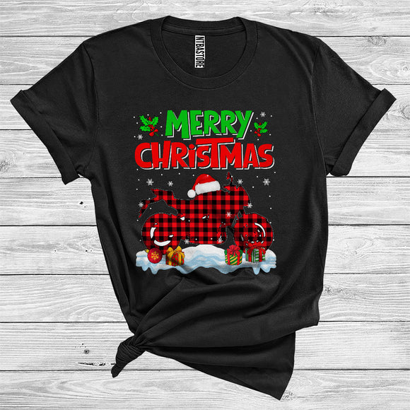 MacnyStore - Merry Christmas Cool Red Plaid Santa Motorbike Lover Riding Group T-Shirt