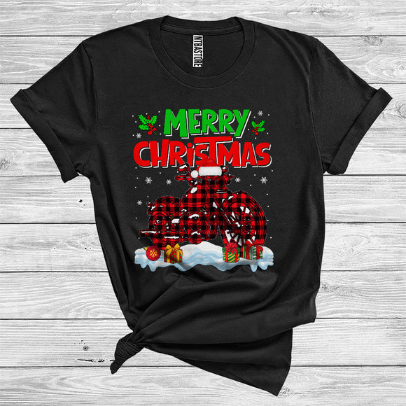 MacnyStore - Merry Christmas Cool Red Plaid Santa Motorcycle Lover Riding Group T-Shirt