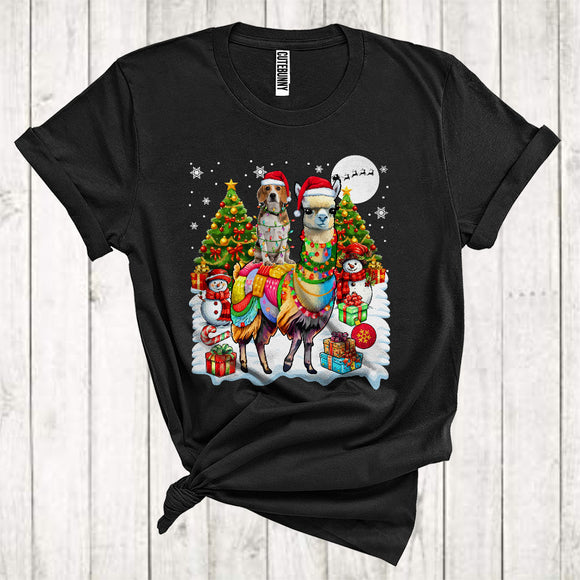 MacnyStore - Merry Christmas Cute Xmas Tree Santa Beagle Riding Llama Snowman T-Shirt