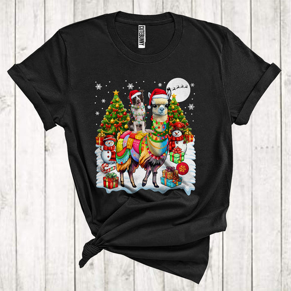 MacnyStore - Merry Christmas Cute Xmas Tree Santa Border Collie Riding Llama Snowman T-Shirt
