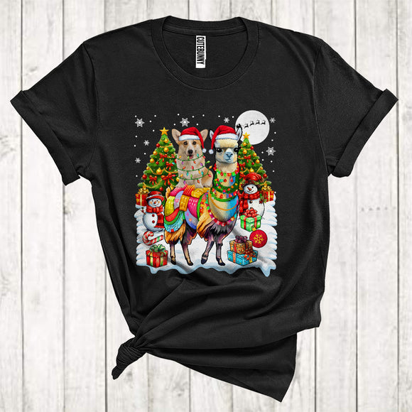 MacnyStore - Merry Christmas Cute Xmas Tree Santa Corgi Riding Llama Snowman T-Shirt
