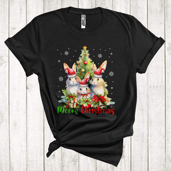 MacnyStore - Merry Christmas Cute Santa Bunny Rabbit Xmas Tree Matching Family Group T-Shirt