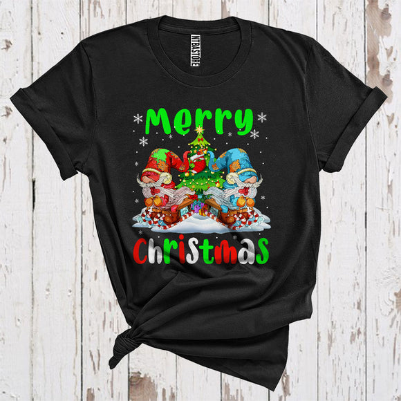 MacnyStore - Merry Christmas Cute Xmas Tree Gnome Riding Sleigh Snowing Lover T-Shirt