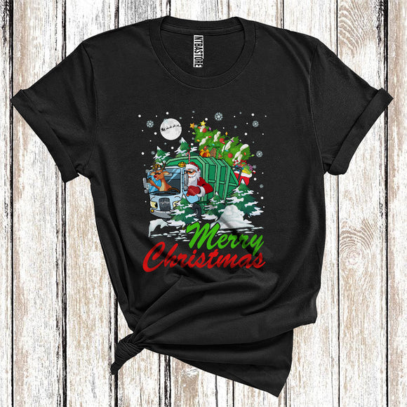 MacnyStore - Merry Christmas Funny Xmas Tree Santa Reindeer Riding Garbage Truck Driver Lover T-Shirt