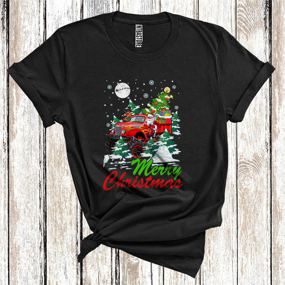 MacnyStore - Merry Christmas Funny Xmas Tree Santa Reindeer Riding Tractor Driver Farmer Lover T-Shirt