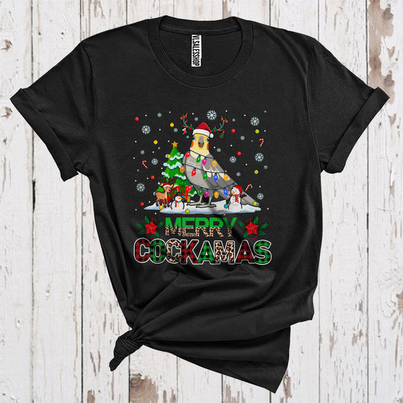 MacnyStore - Merry Cockamas Funny Christmas Lights Leopard Plaid Santa Reindeer Cockatiel Bird Lover T-Shirt
