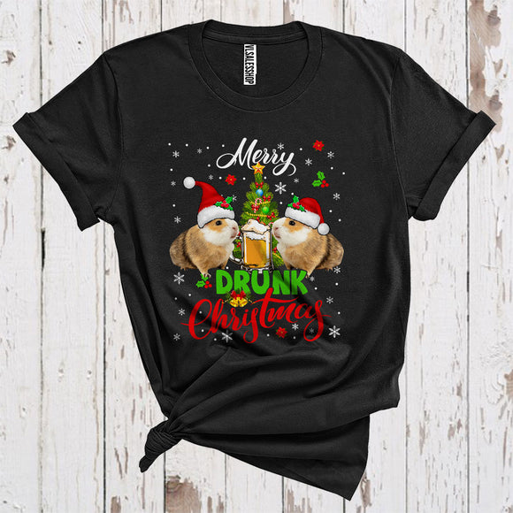 MacnyStore - Merry Drunk Christmas Funny Two Santa Guinea Pig Drinking Beer Animal Lover T-Shirt
