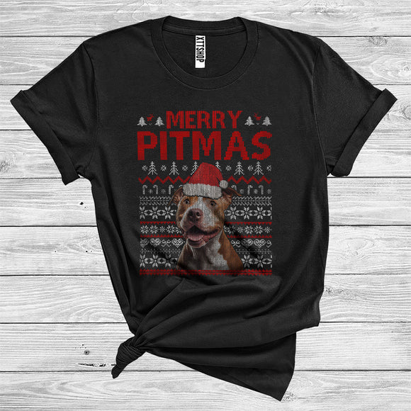 MacnyStore - Merry Pitmas Funny Sweater Santa Pitbull Owner Animal Lover Christmas T-Shirt