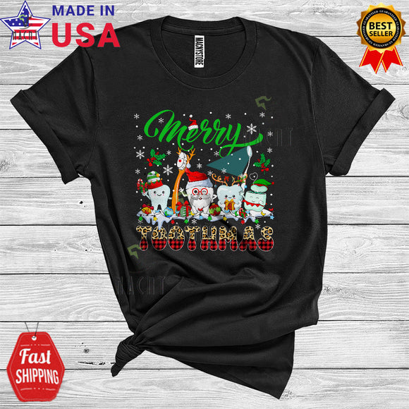 MacnyStore - Merry Toothmas Funny Cute Christmas Lights Santa ELF Reindeer Teeth Dentist Matching Group T-Shirt