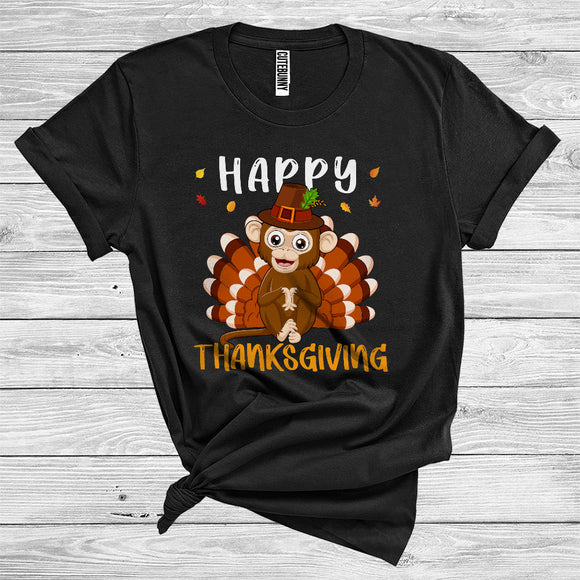 MacnyStore - Monkey As Turkey Wearing Pilgrim Matching Turkey Hunting Wild Animal Happy Thanksgiving T-Shirt