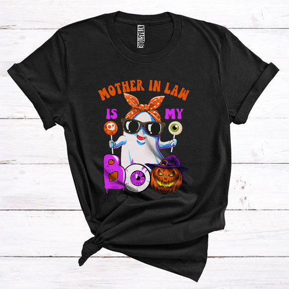 MacnyStore - Mother In Law Is My Boo Cute Ghost Boo Sunglasses Bow Tie Witch Pumpkin Family Group Halloween T-Shirt