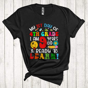 MacnyStore - My 1st Day Of 4th Grade I Am 9 Years Old & Ready To Learn Cool Back To School Kid Student Group T-Shirt