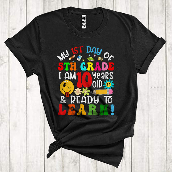 MacnyStore - My 1st Day Of 5th Grade I Am 10 Years Old & Ready To Learn Cool Back To School Student Group T-Shirt