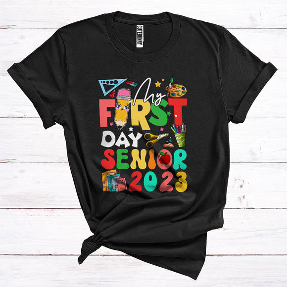 MacnyStore - My First Day Senior 2023 Funny Pencil Back To School Student Teacher Lover T-Shirt