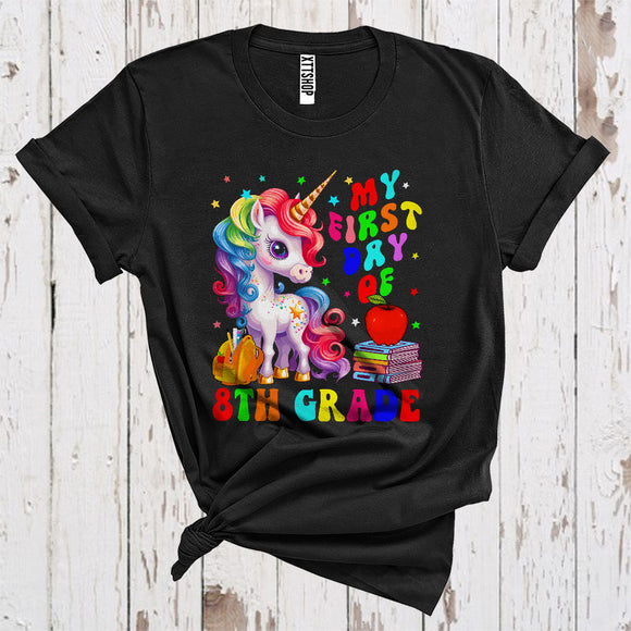 MacnyStore - My First Day of Eighth Grade Back To School Girls 8th Grade Unicorn Magical Animal T-Shirt