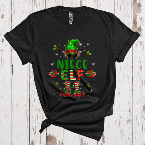 MacnyStore - Niece Elf Funny Christmas Lights Sunglasses Elf Costume Matching Family Group T-Shirt