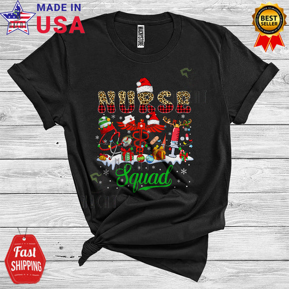 MacnyStore - Nurse Squad Funny Cute Christmas Lights Santa ELF Reindeer Nurse Tools Matching Group T-Shirt