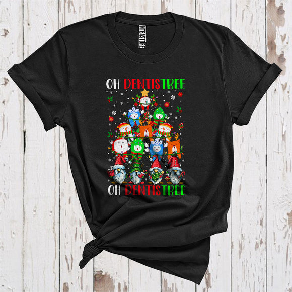 MacnyStore - Oh Dentist Christmas Tree Funny Xmas Lights Santa Elf Tooth Reindeer Gnomes Snowing T-Shirt
