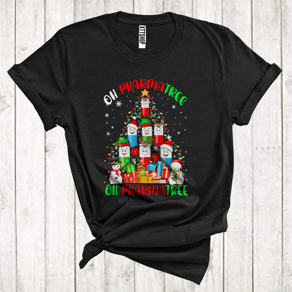 MacnyStore - Oh Pharmatree Funny Christmas Lights Plaid Santa ELF Reindeer Pharmacy Medication Pharmacist T-Shirt