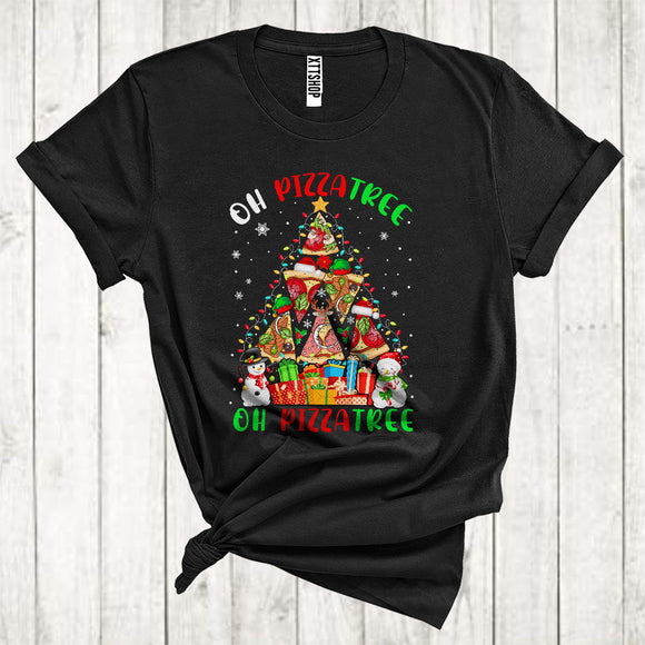 MacnyStore - Oh Pizzatree Funny Christmas Lights Tree Plaid Santa ELF Reindeer Xmas Pizza Food Lover T-Shirt