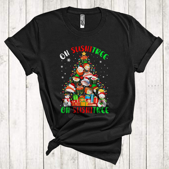MacnyStore - Oh Sushitree Funny Christmas Lights Tree Plaid Santa ELF Reindeer Xmas Japanese Food Lover T-Shirt