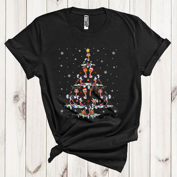 MacnyStore - Ostrich Christmas Tree Light Funny Wild Bird Animal Lover Christmas Costume T-Shirt