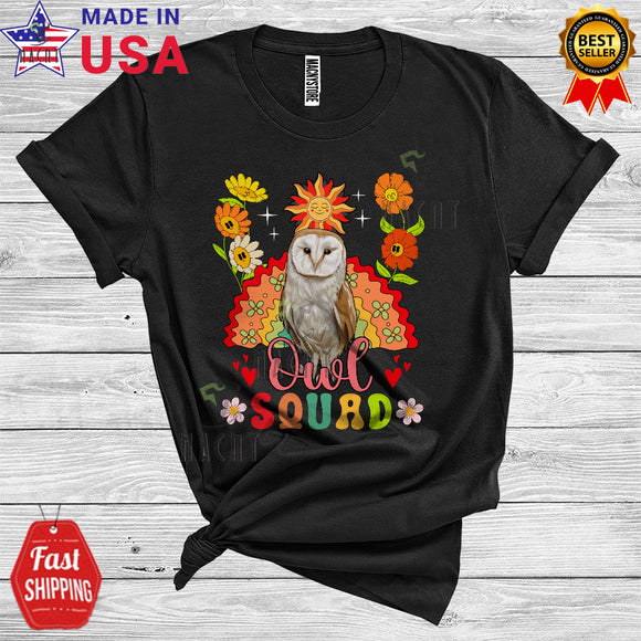 MacnyStore - Owl Squad Funny Bird Animal Lover Women Girl Floral Flower Rainbow Sun T-Shirt