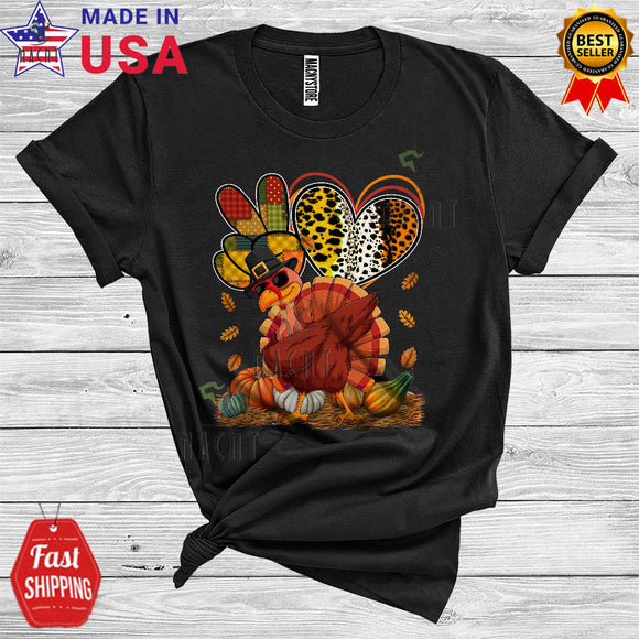MacnyStore - Peace Love Dabbing Turkey Pilgrim Happy Thanksgiving Cool Leopard Plaid Heart Pumpkin T-Shirt