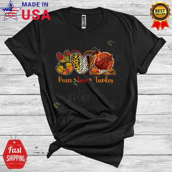 MacnyStore - Peace Love Dabbing Turkey Pilgrim Happy Thanksgiving Cute Hand Sign Heart Pumpkin Lover T-Shirt