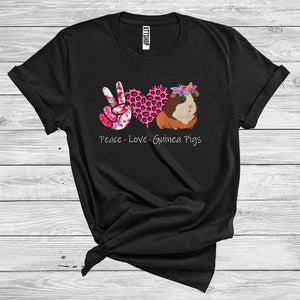 MacnyStore - Peace Love Guinea Pigs Cute Floral Peace Hand Sign Leopard Heart Shape Animal Lover T-Shirt