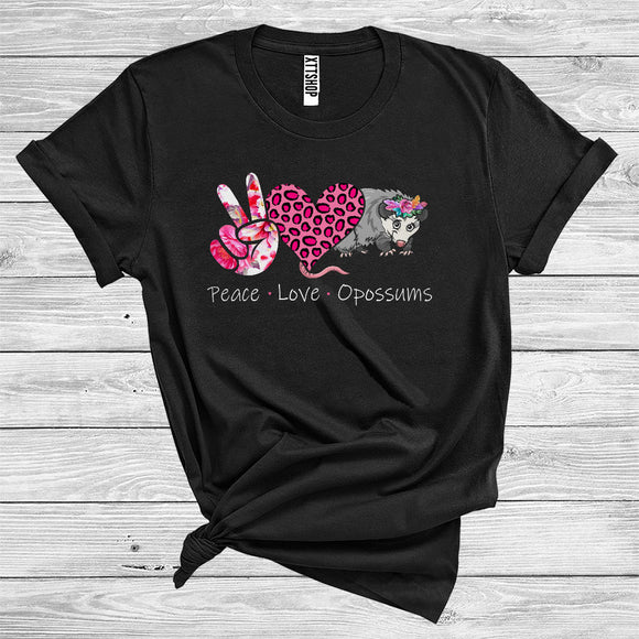 MacnyStore - Peace Love Opossums Cute Floral Peace Hand Sign Leopard Heart Shape Animal Lover T-Shirt