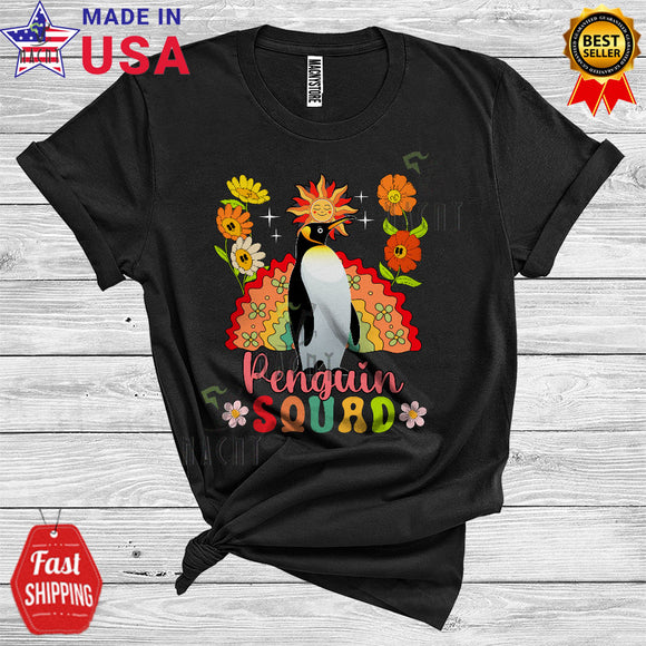 MacnyStore - Penguin Squad Funny Bird Animal Lover Women Girl Floral Flower Rainbow Sun T-Shirt
