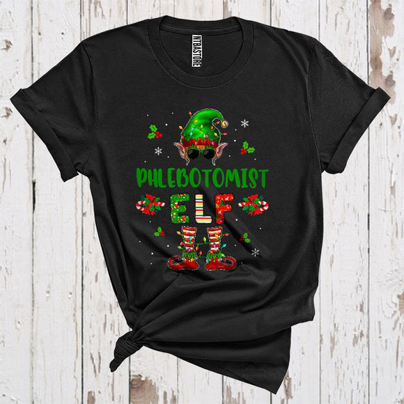 MacnyStore - Phlebotomist Elf Cute Christmas Lights Sunglasses Elf Costume Matching Careers Group T-Shirt