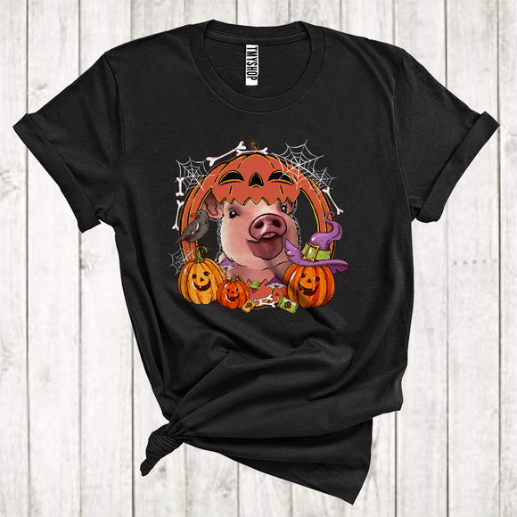 MacnyStore - Pig Inside Carved Pumpkin Cute Halloween Costume Witch Pumpkin Farm Animal Lover T-Shirt