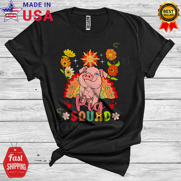MacnyStore - Pig Squad Funny Farmer Women Girl Floral Rainbow Animal Lover T-Shirt