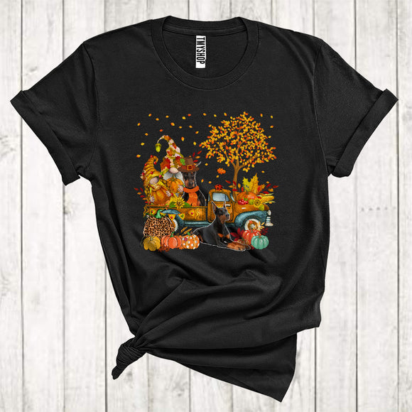 MacnyStore - Pilgrim Dobermann On Pickup Truck Cute Thanksgiving Fall Tree Pumpkins Lover T-Shirt