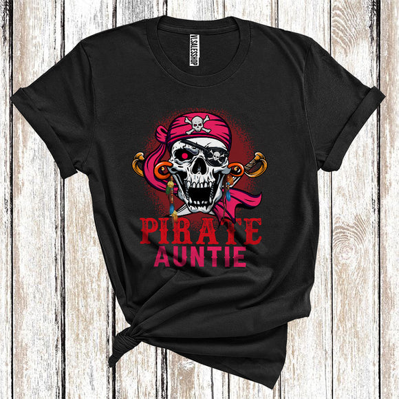 MacnyStore - Pirate Auntie Funny Captain Skull Halloween Costume Matching Family Group T-Shirt