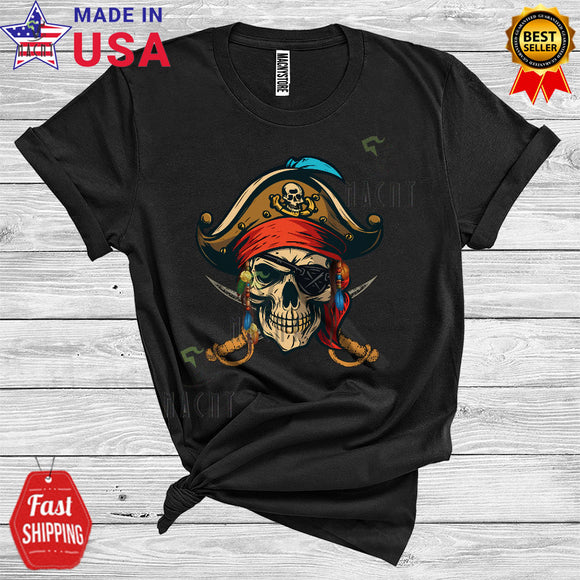 MacnyStore - Pirate Cool Pirate Crossed Swords Skull Halloween Costume Matching Pirate Lover T-Shirt