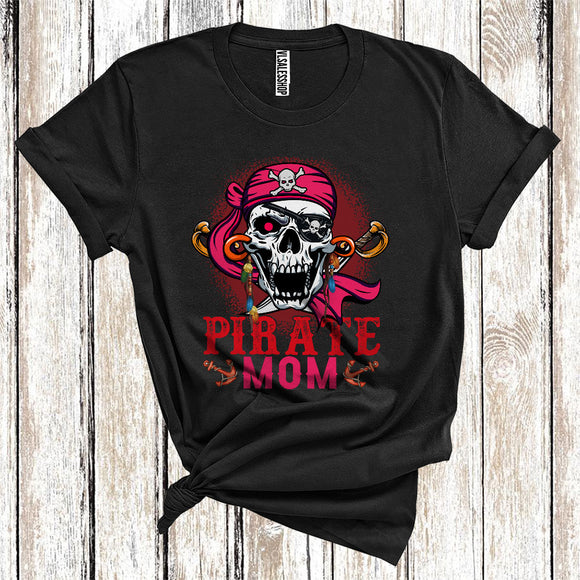 MacnyStore - Pirate Mom Funny Captain Skull Halloween Costume Matching Family Group T-Shirt