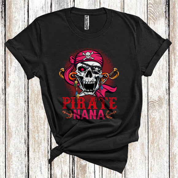 MacnyStore - Pirate Nana Funny Captain Skull Halloween Costume Matching Family Group T-Shirt